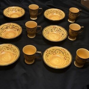 Artisan Yellow and Green Ceramic Dinnerware Set